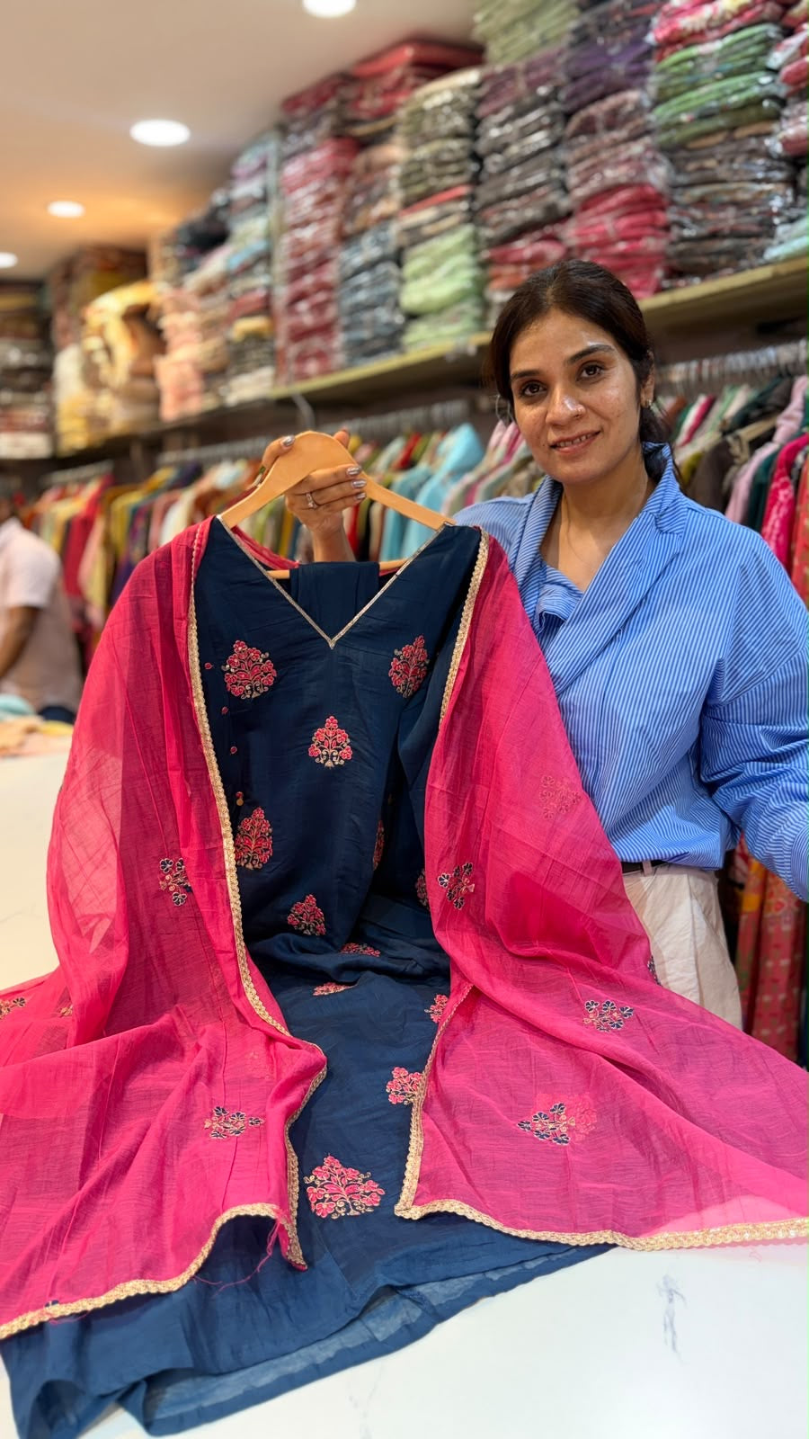 The Contrast Code – Embroidered Mul Chanderi Set