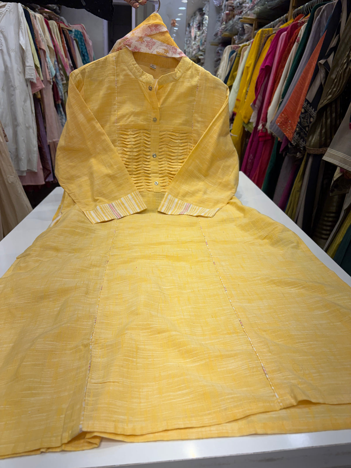 The Pleated Poetry – Handloom Suit Set with Kota Dupatta