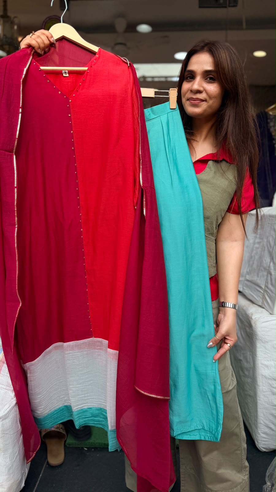 Colour Block, Done Right – Mul Chanderi Suit Set ⭐