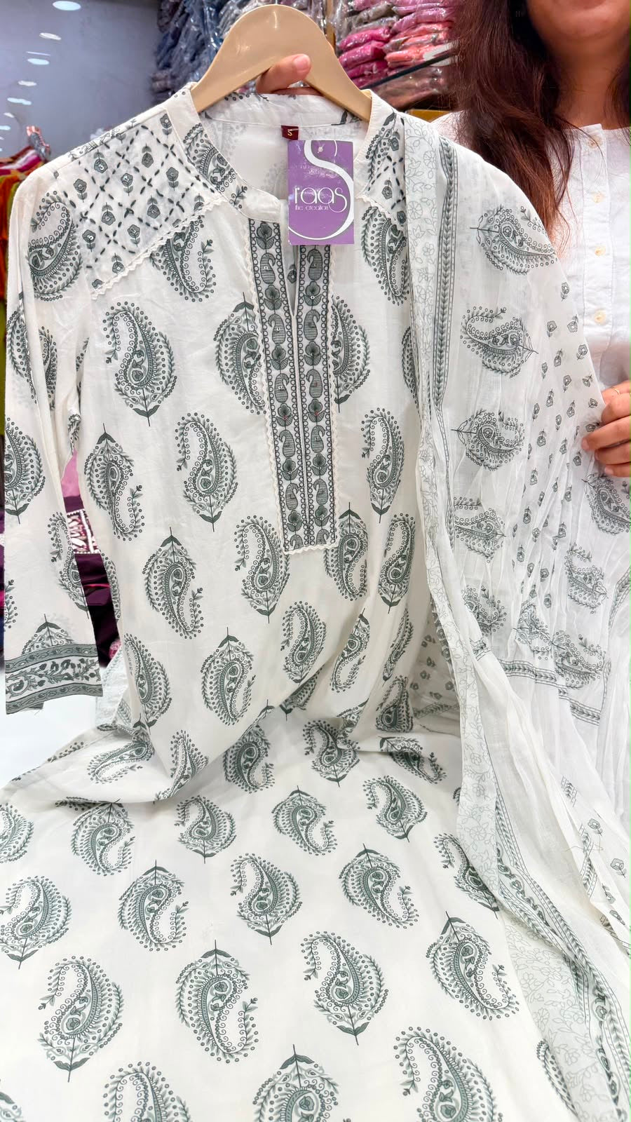 White Paisley Cotton Suit Set