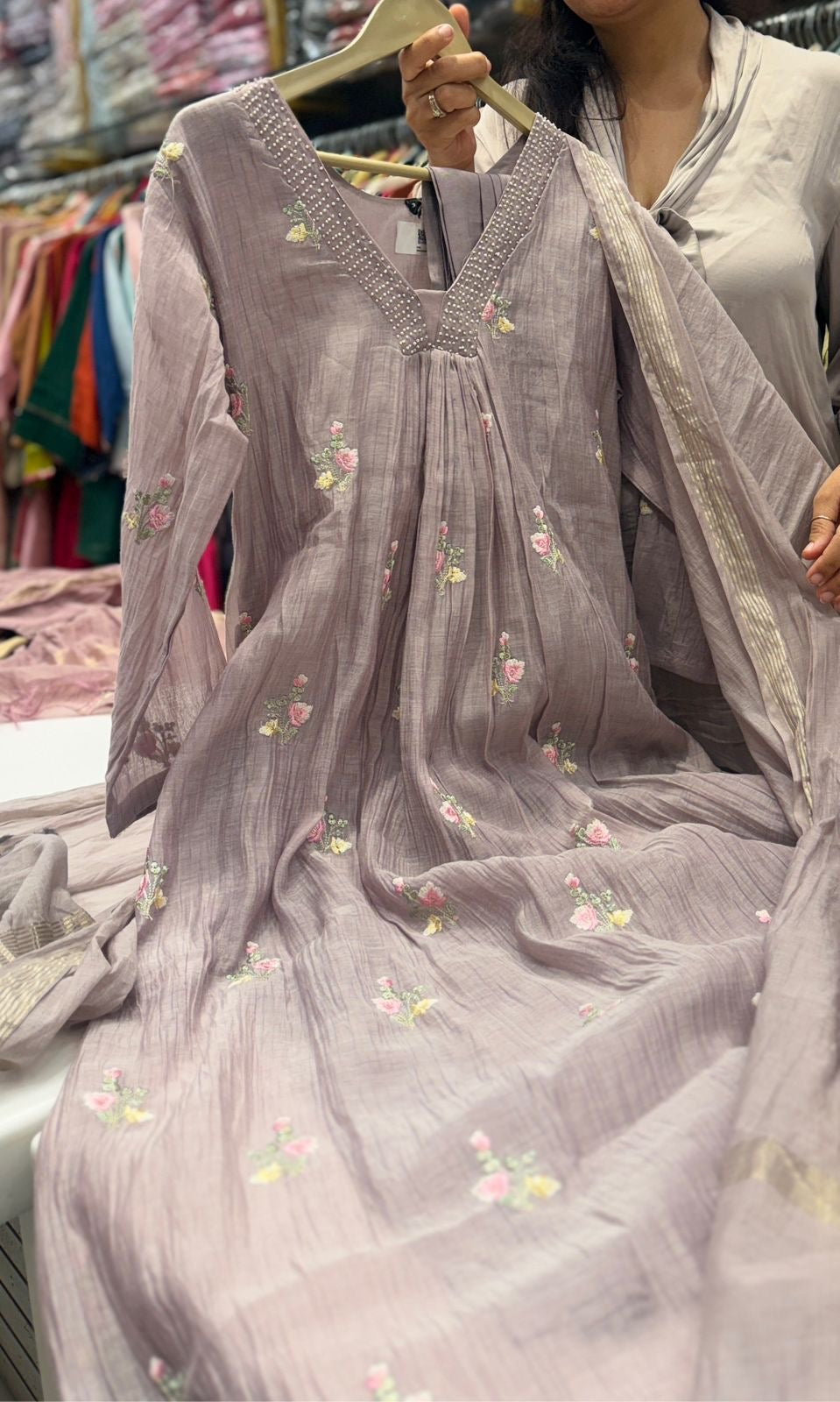 Misted Rose Mul Chanderi Suit Set