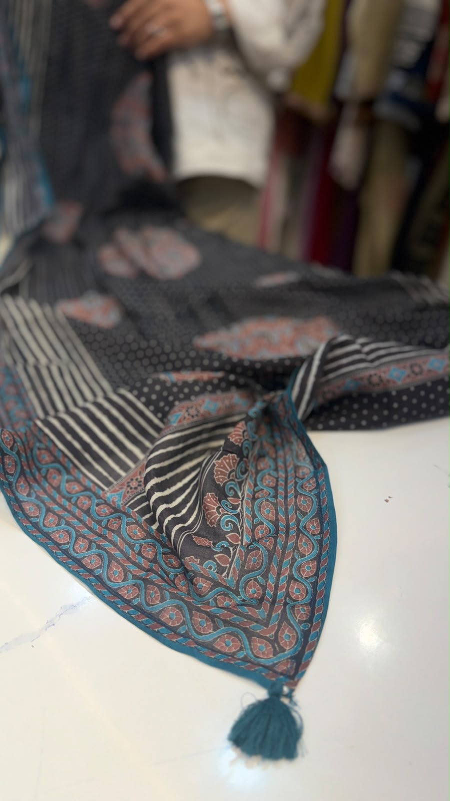 When Stripes Met Ajrakh – Printed Suit Set