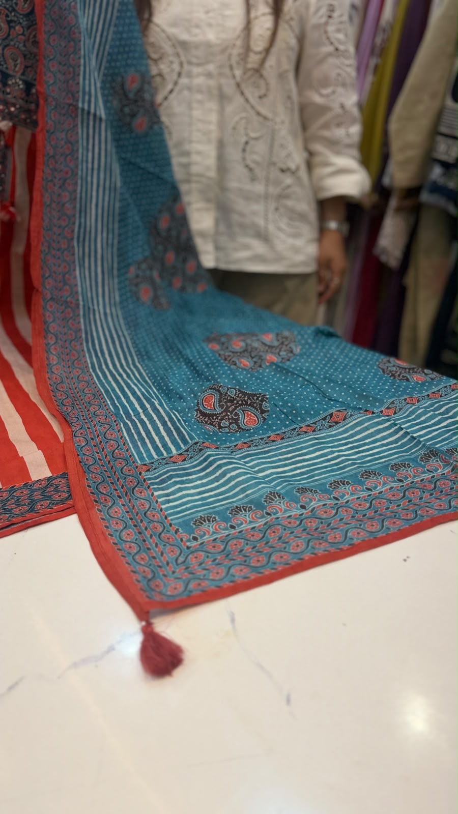 When Stripes Met Ajrakh – Printed Suit Set