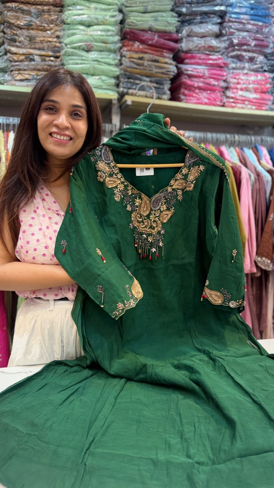 Majestic Moss Ensemble- Mul Chanderi