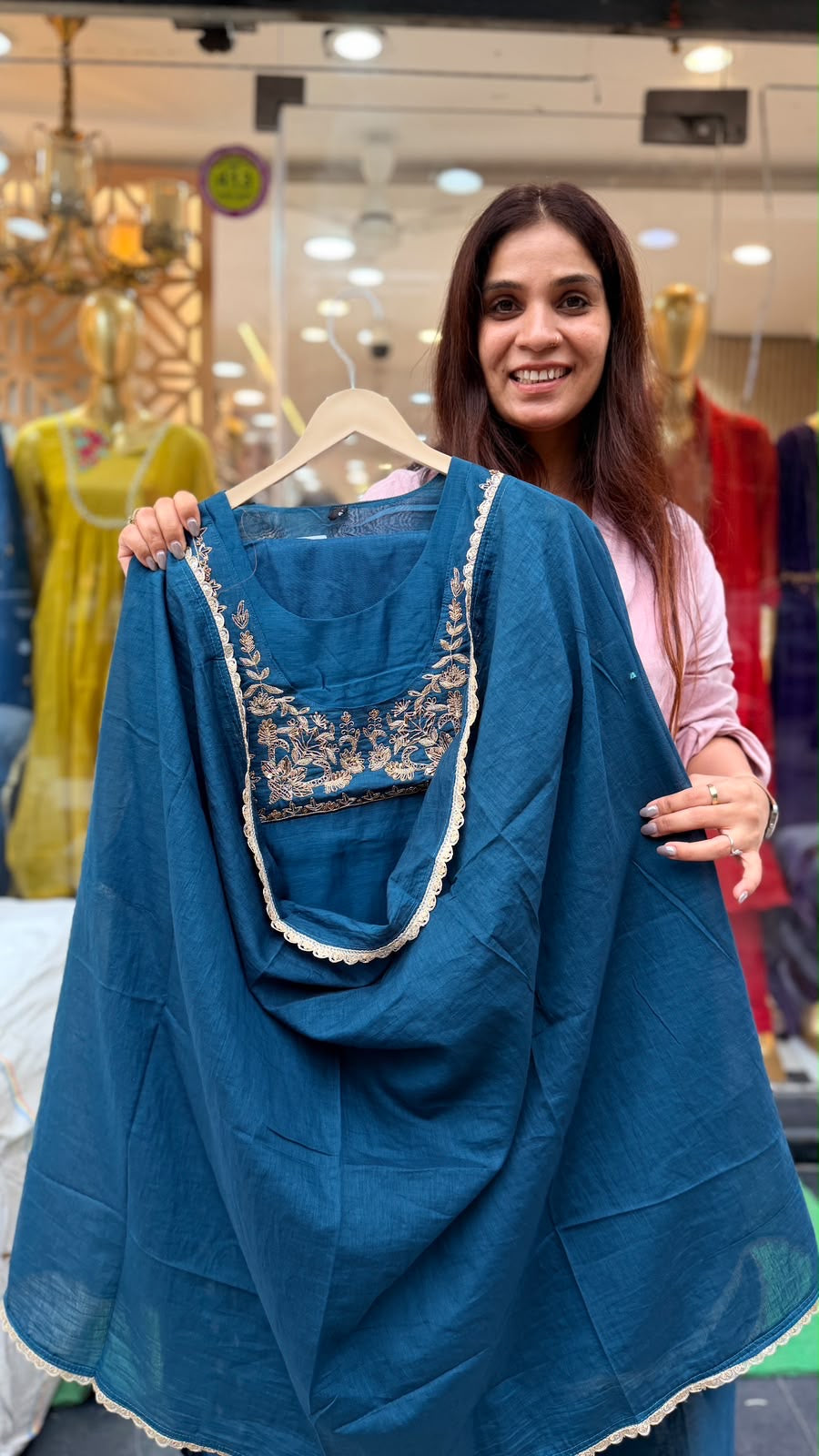 Blue, Precisely – Mul Chanderi Suit Set