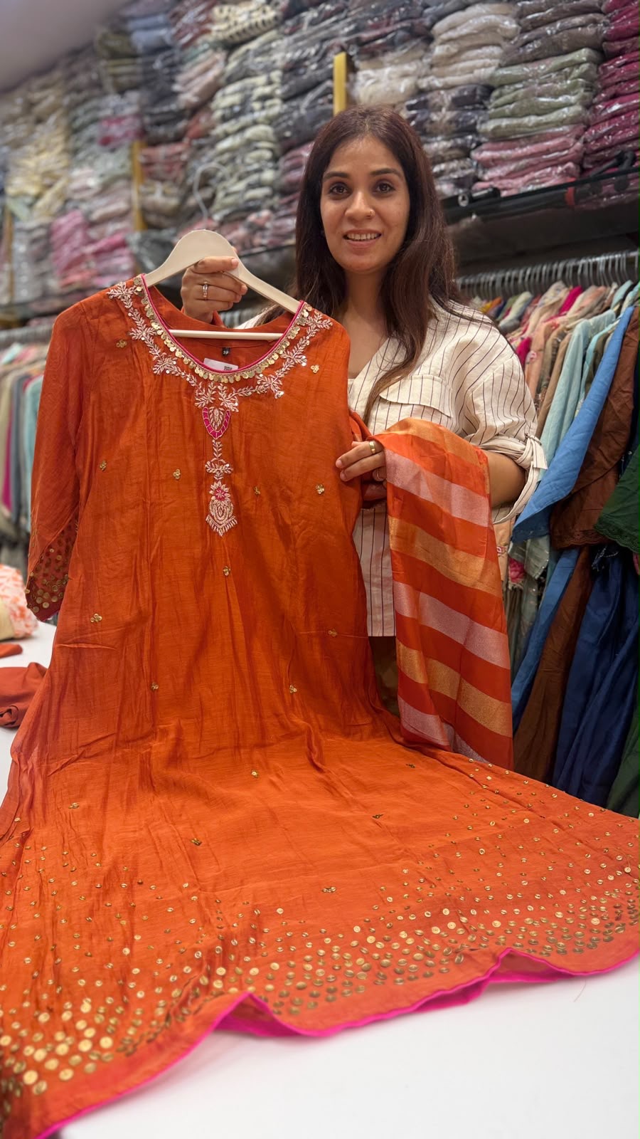 Olive Ember Mul Chanderi Suit Set