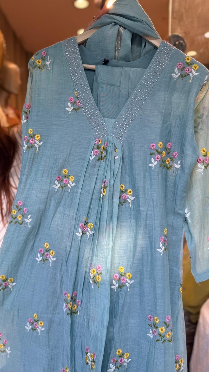 Sky Affair Mul Chanderi Suit Set