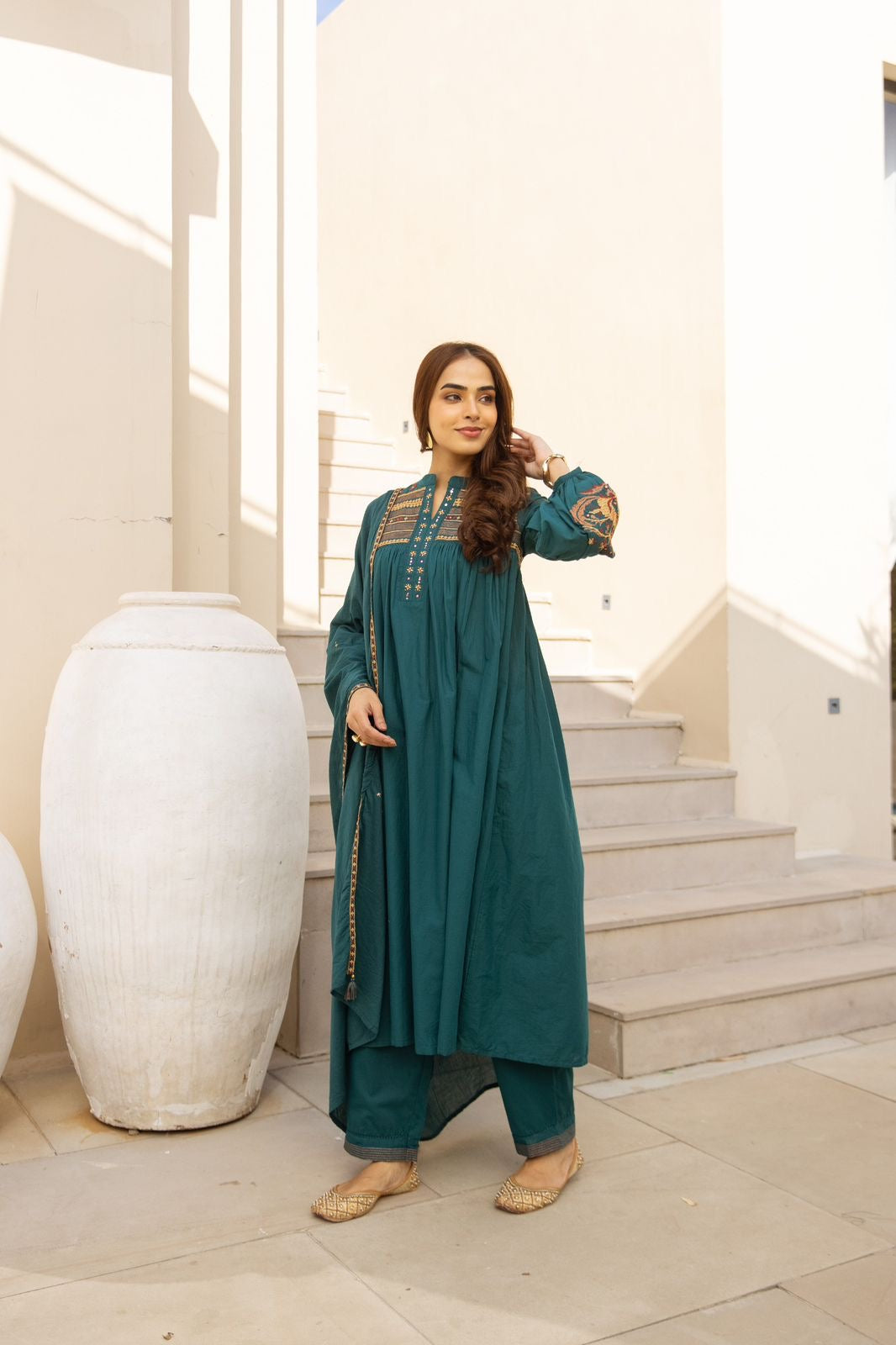 Emerald Grace Embroidered Suit Set
