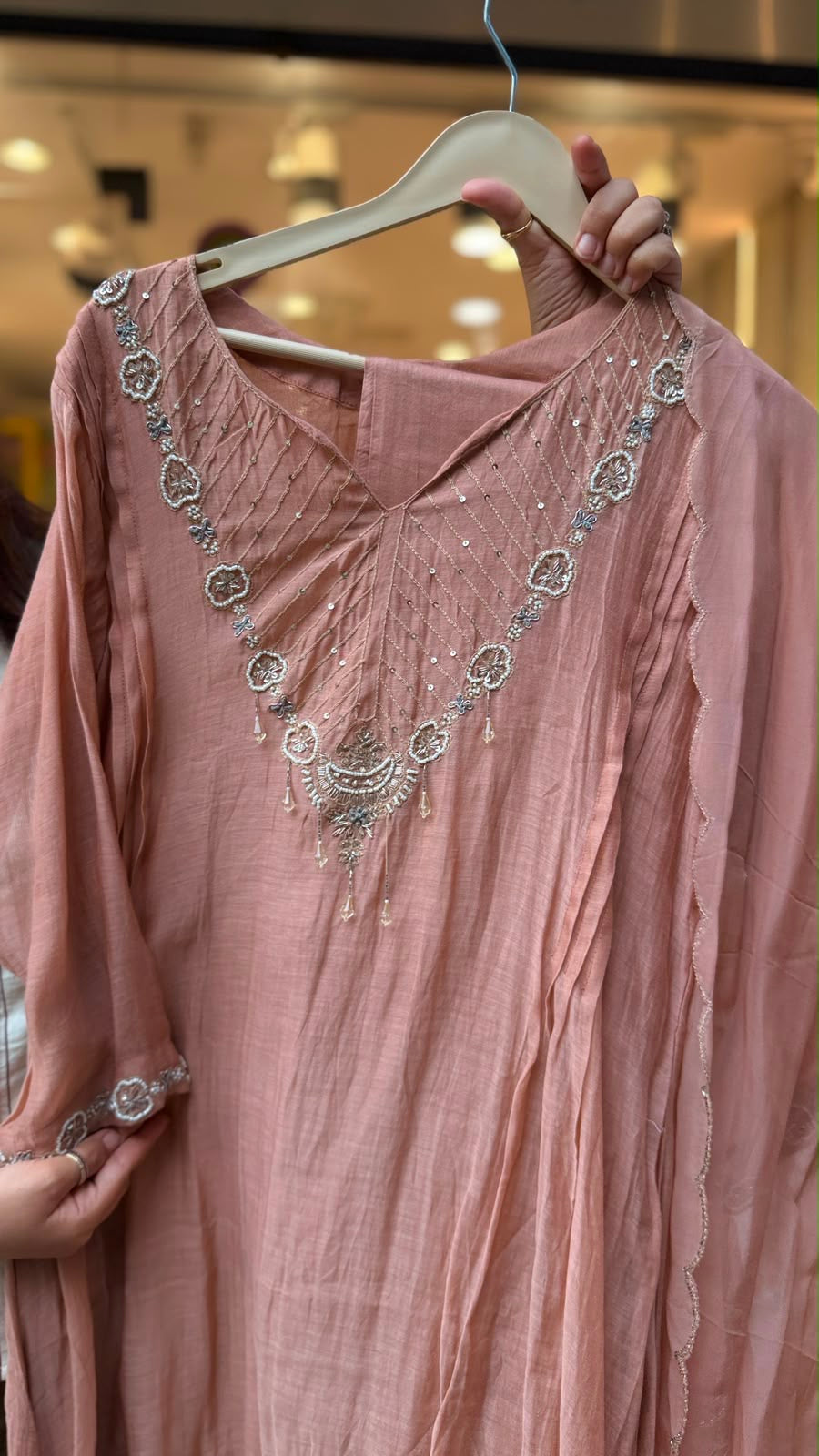 Verdigris Reverie – Hand-Embellished Mul Chanderi