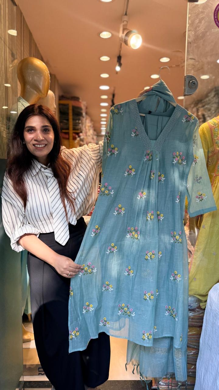 Sky Affair Mul Chanderi Suit Set