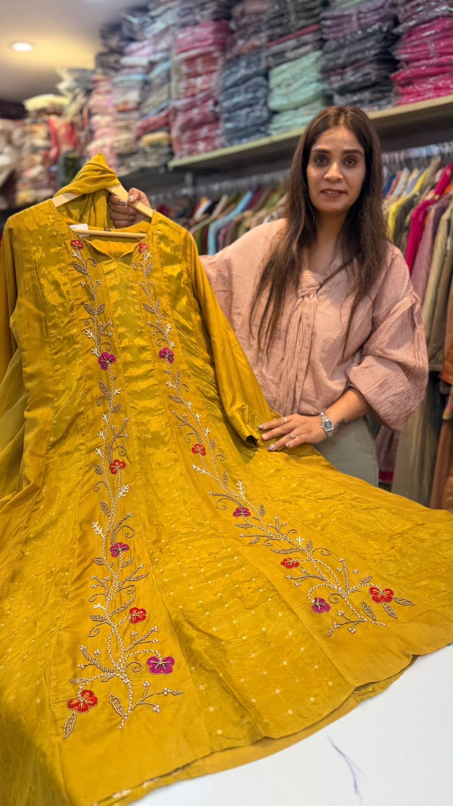 Floral Framework – Mul Chanderi Suit Set