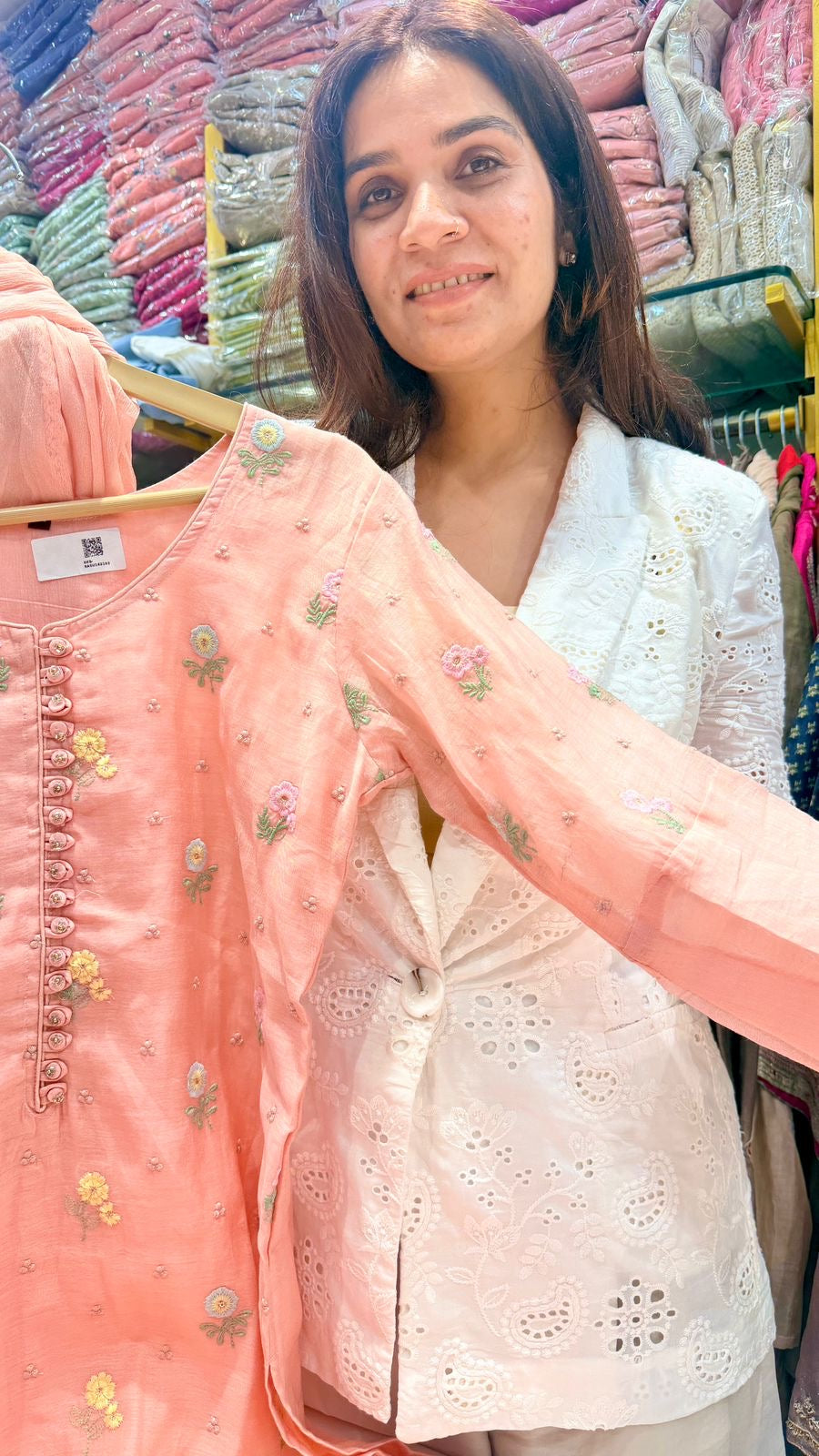 Peach Blossom Mul Chanderi Suit Set