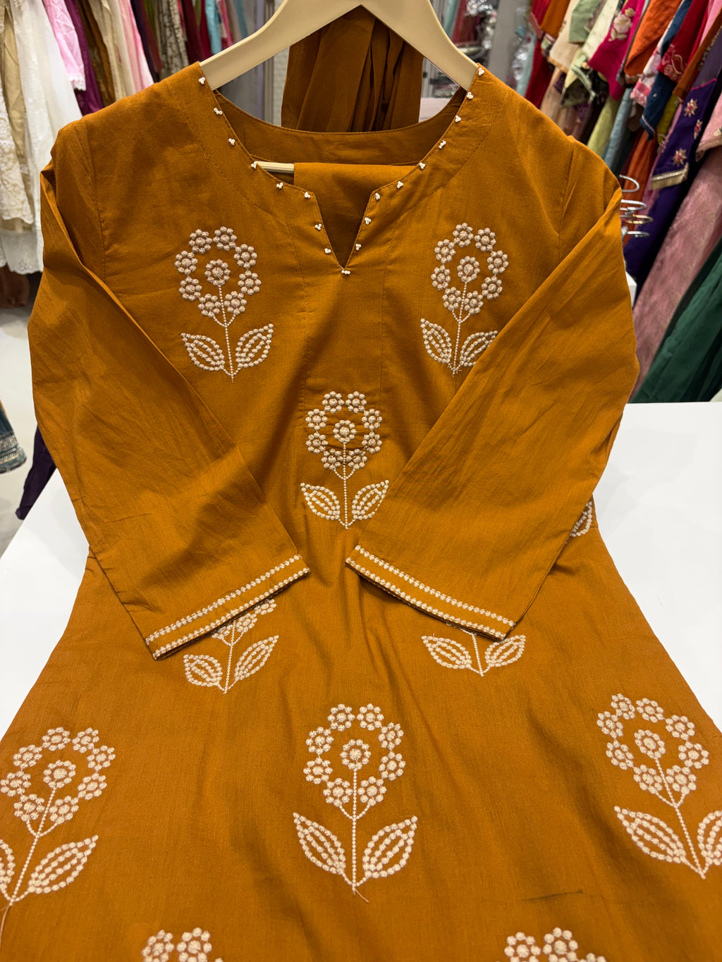 Petals in Ochre – Cotton Suit Set ⭐