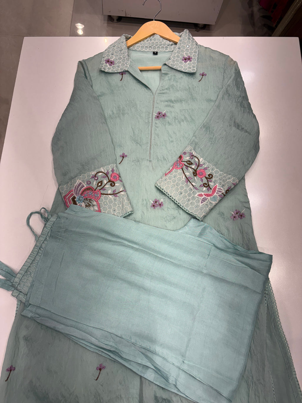 Mint in Bloom – Embroidered Co ord Style Kurta Pant