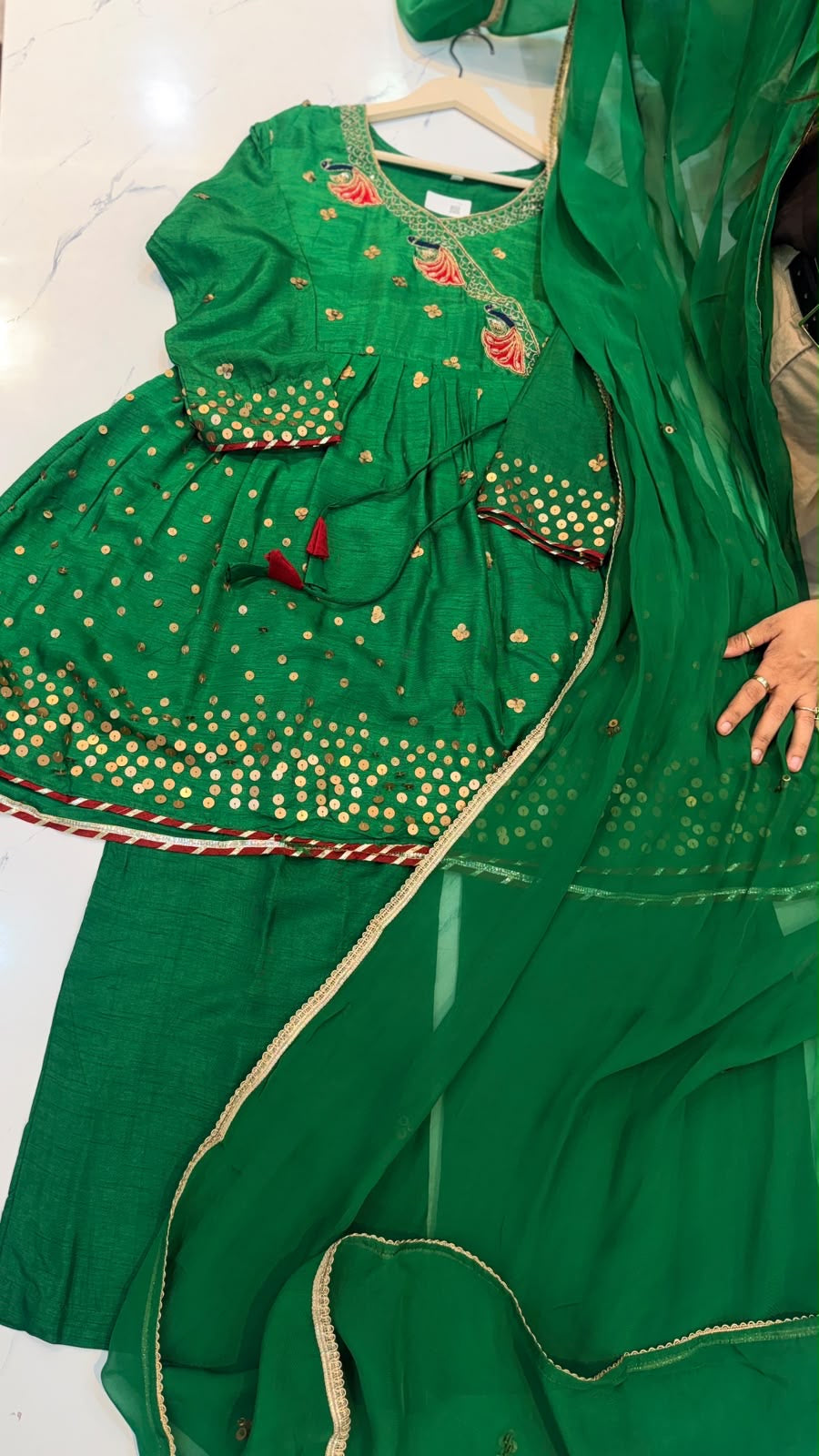 The Peacock Waltz – Festive Angrakha Palazzo Set✨