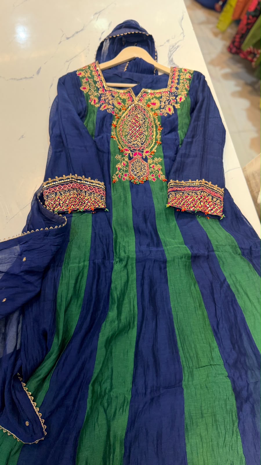 Emerald Rhythm – Luxury Embroidered Anarkali Suit Set