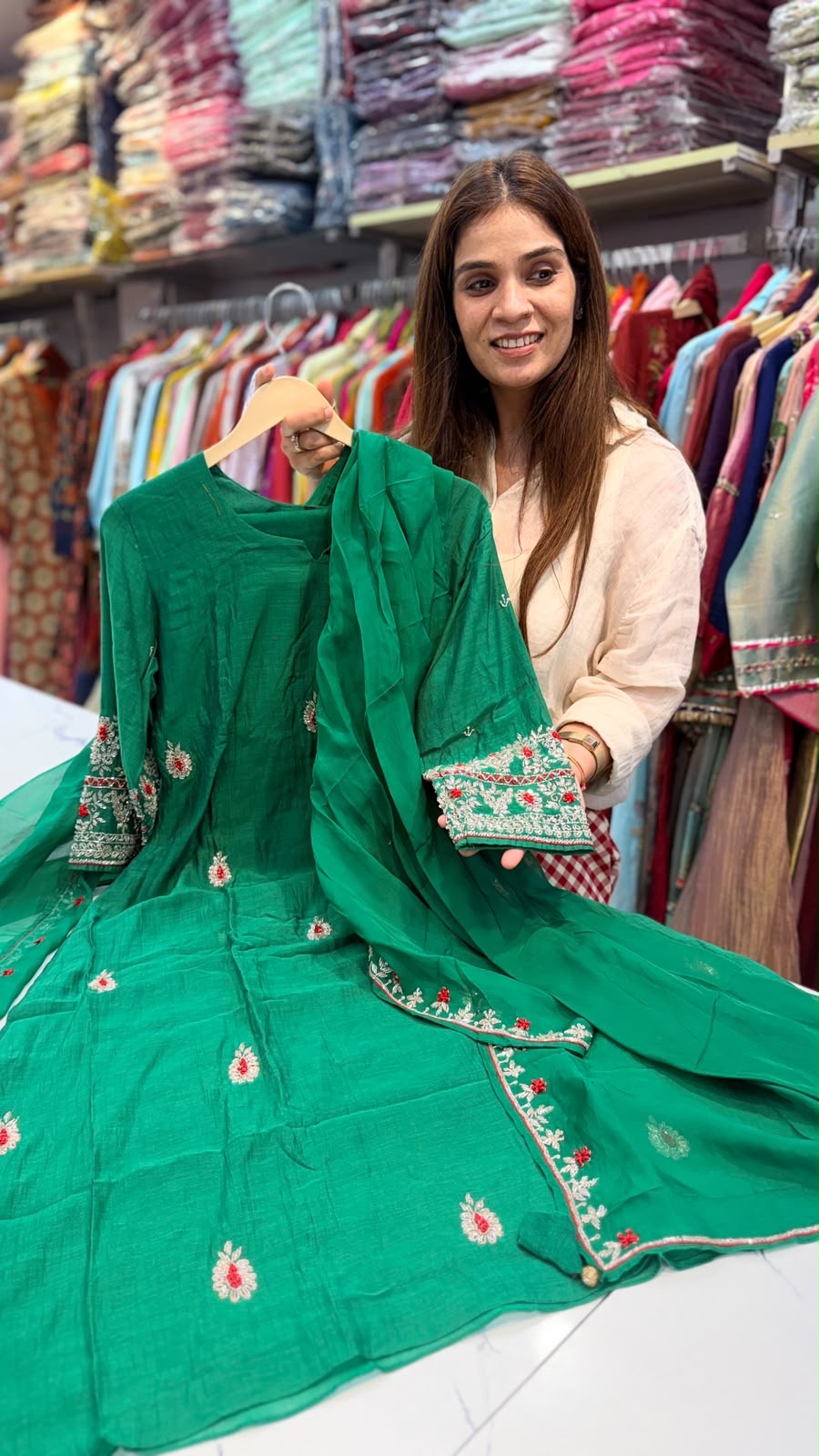 A Little Sparkle, A Lot of Charm – Embroidered Mul Chanderi Set ✨