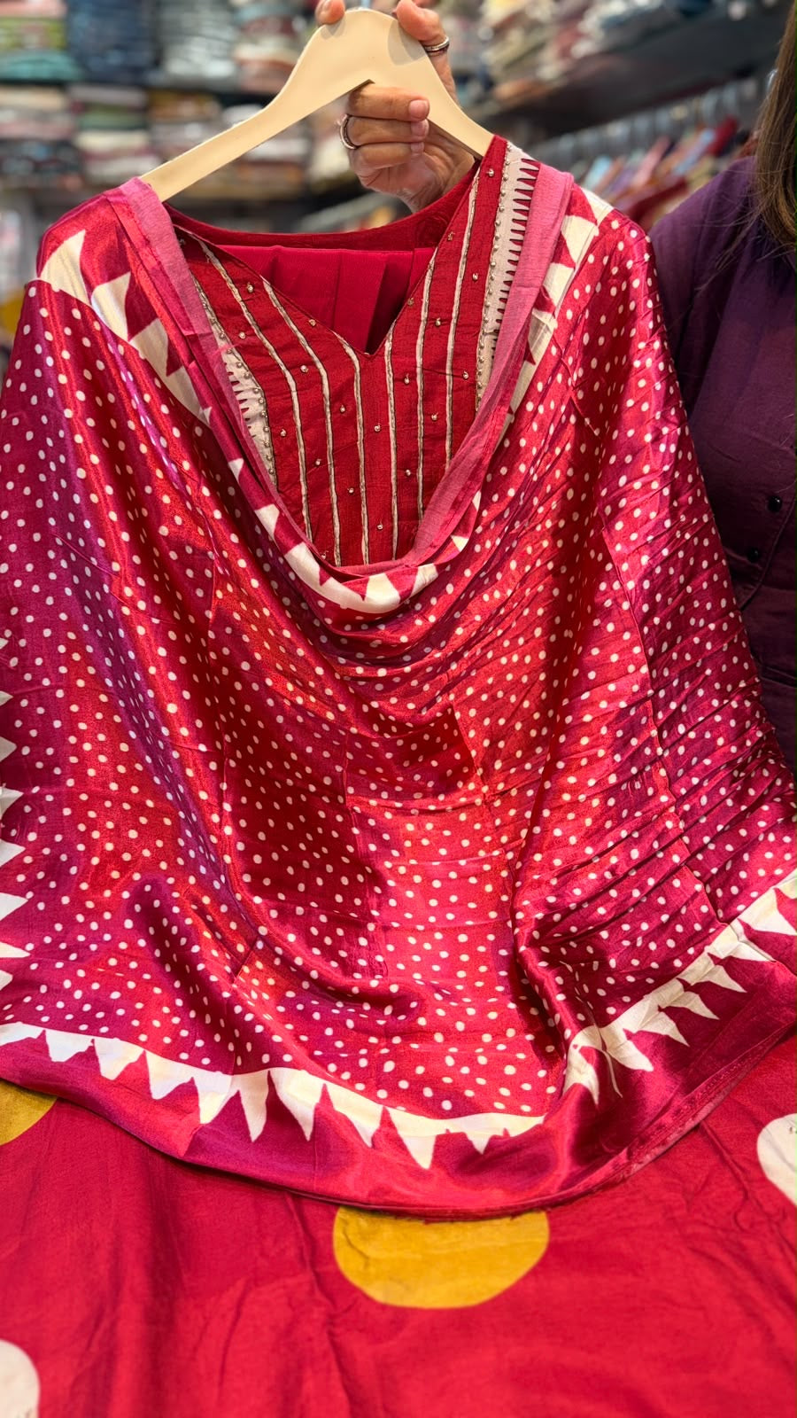 Crimson, Dots & a Little Drama – Designer Suit Set ❤️