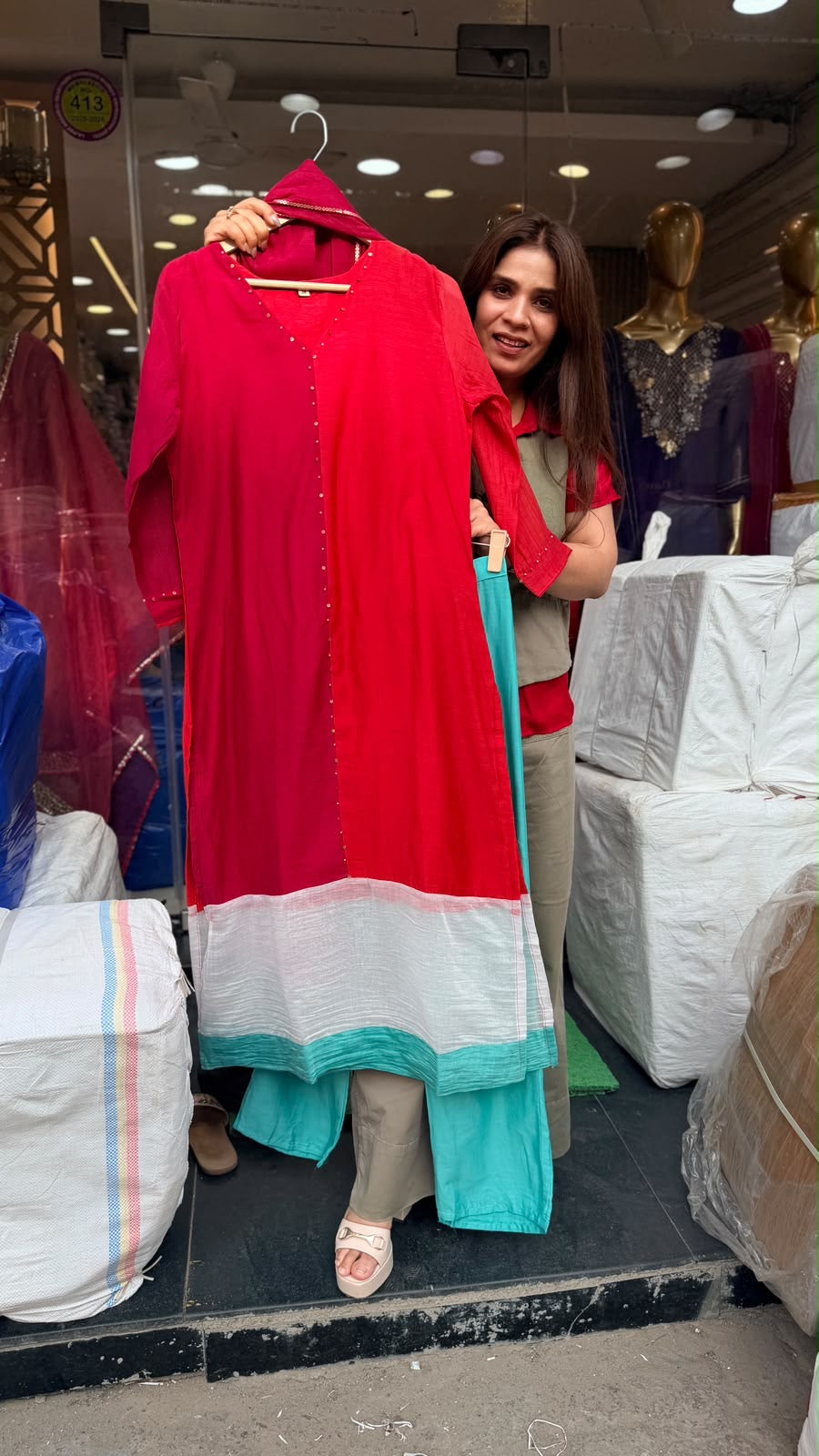 Colour Block, Done Right – Mul Chanderi Suit Set ⭐
