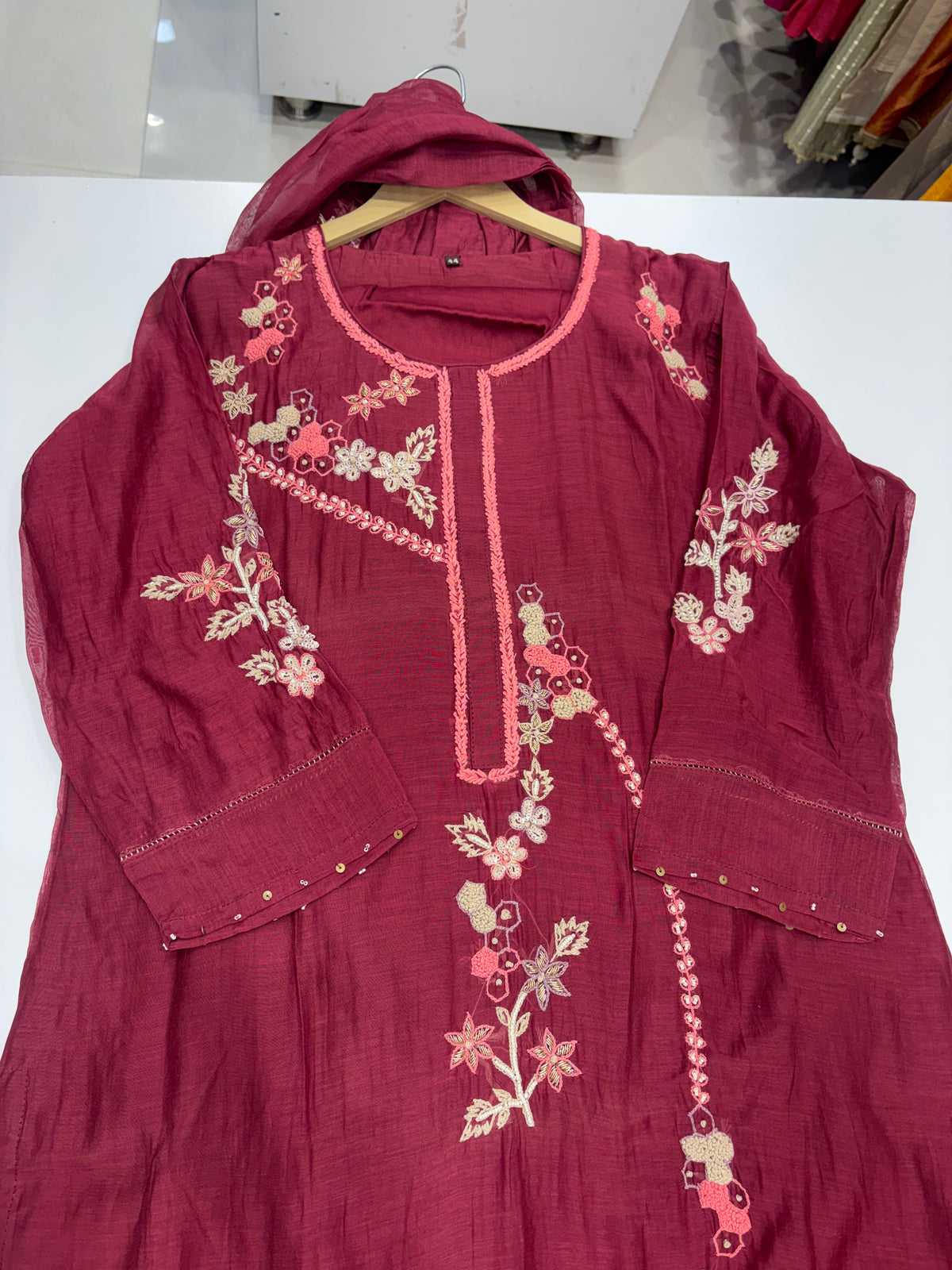 Burgundy in Bloom – Mul Chanderi Luxe Set