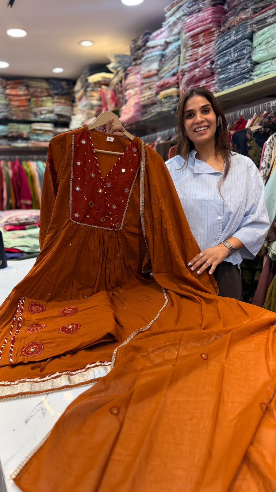Two Tones, One Rhythm – Mul Chanderi Suit Set
