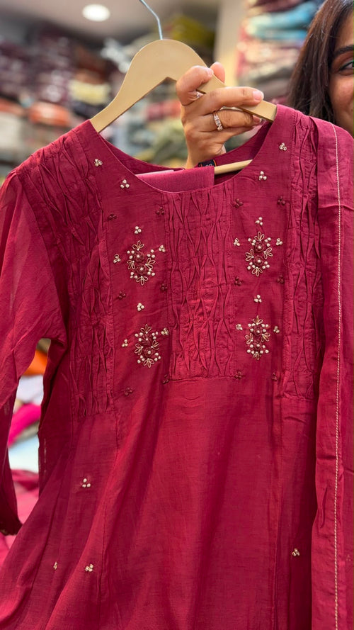 Crimson Keepsake – Mul Chanderi Suit Set