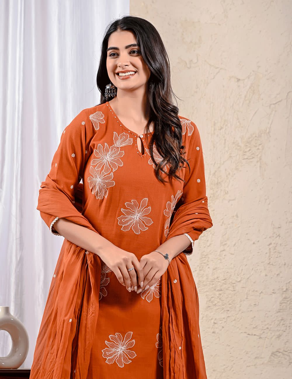 Amber Blossom Embroidered Suit Set