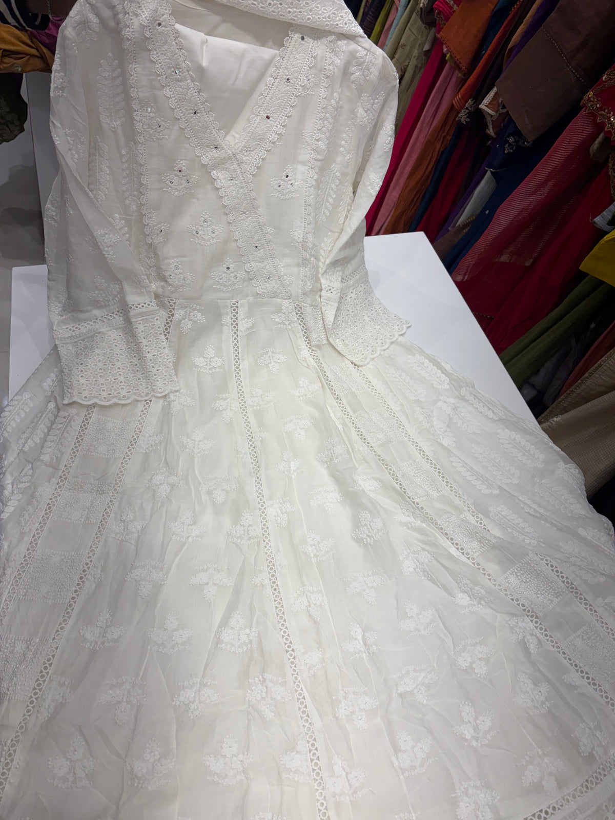 A Fine Balance of Ivory – Chikankari Beige Anarkali ⭐