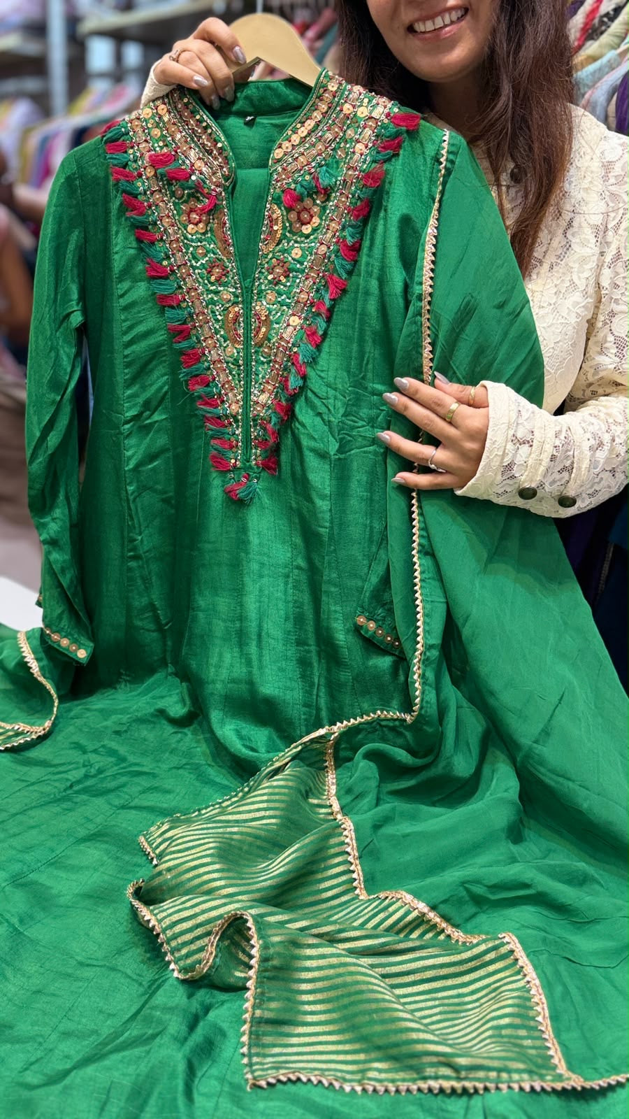 The Tassel Treasury – Mul Chanderi Suit Set