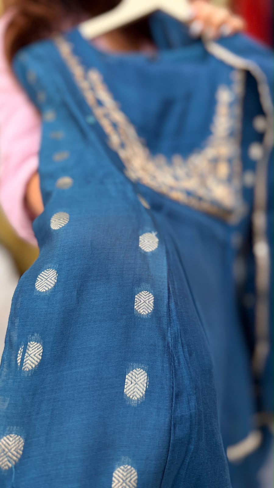 Blue, Precisely – Mul Chanderi Suit Set