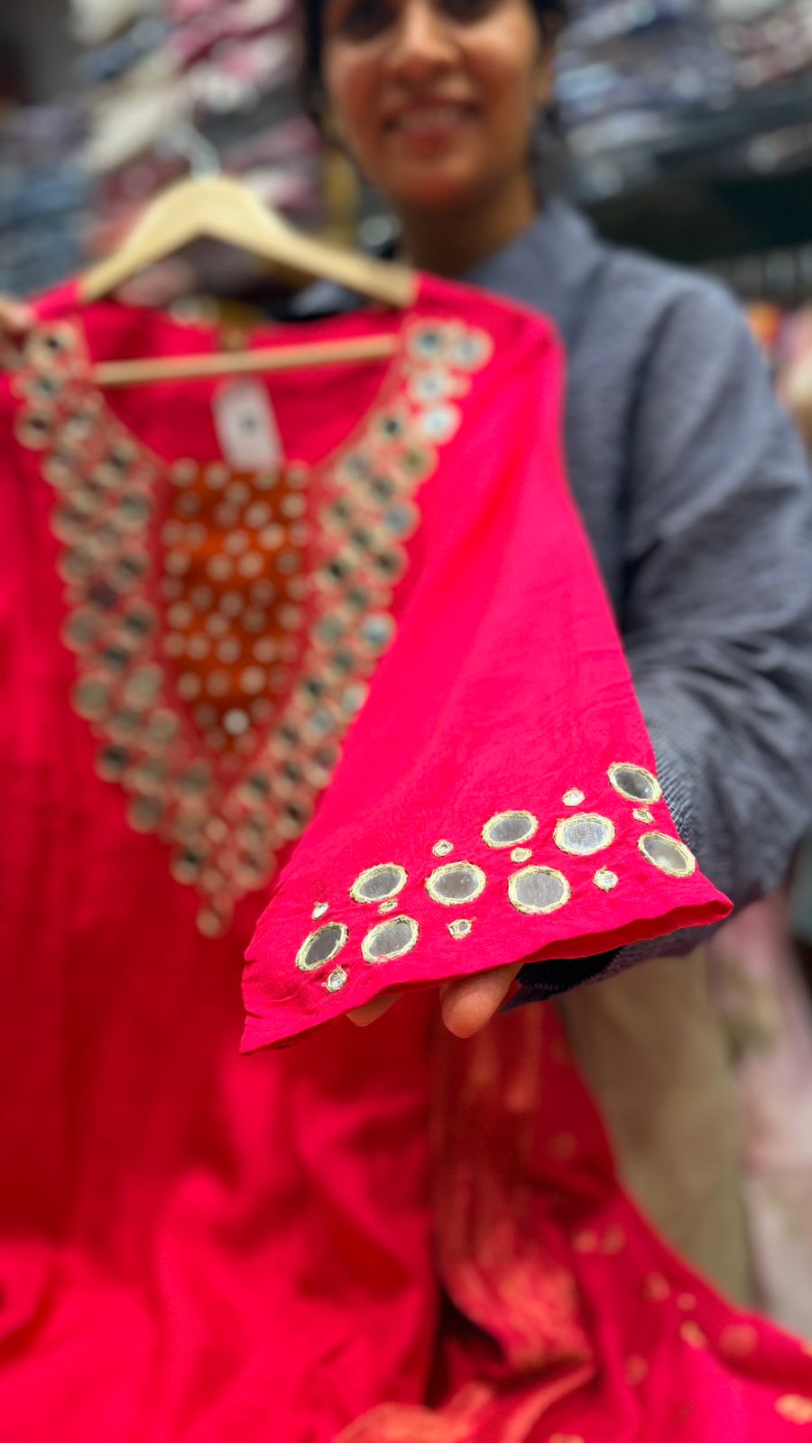 Mirror Work Rani Pink Suit Set