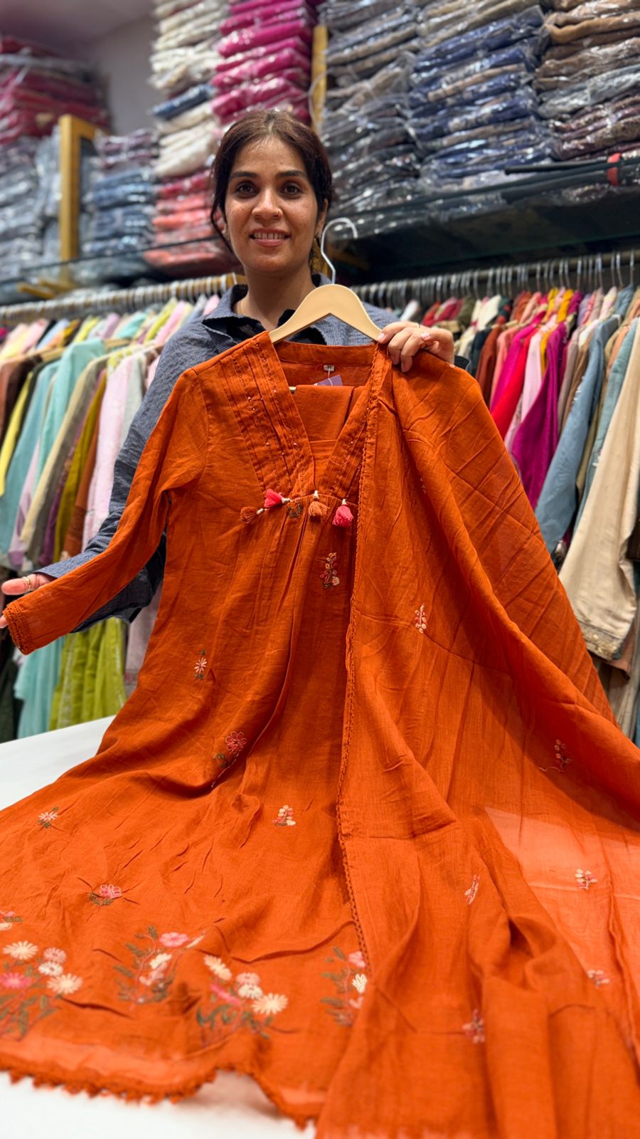 Rust Mul Embroidered Suit Set