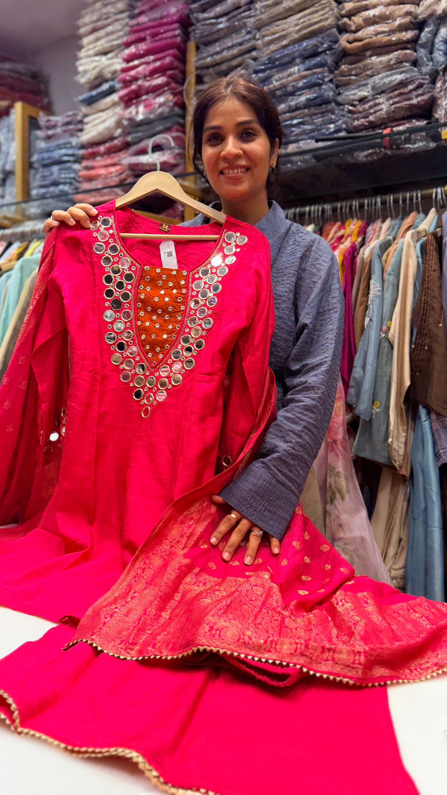 Mirror Work Rani Pink Suit Set