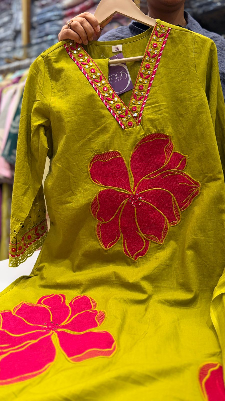 Golden Bloom Applique Suit Set