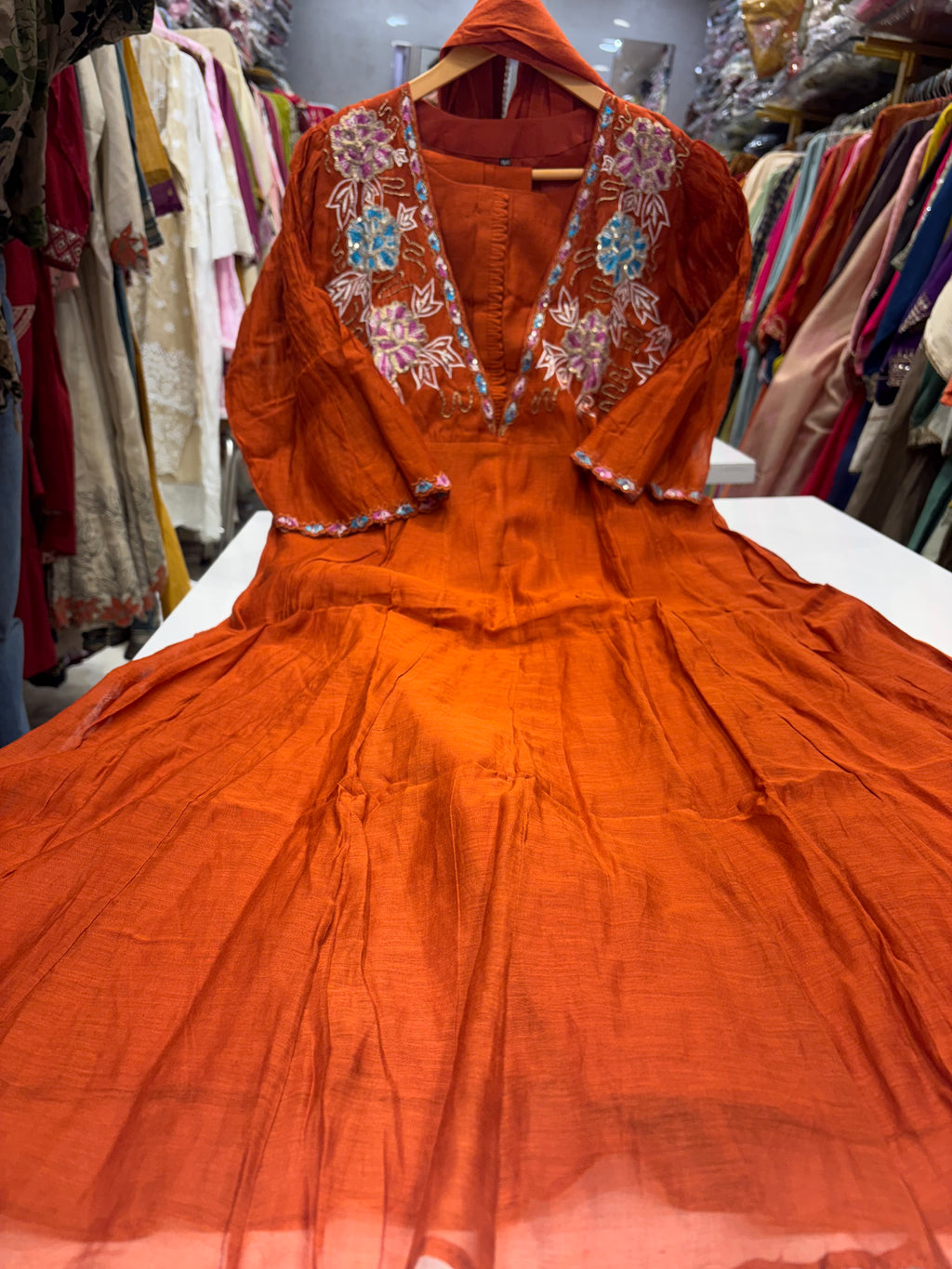 Flowers With a Flare – Mul Chanderi Anarkali Suit Set ⭐