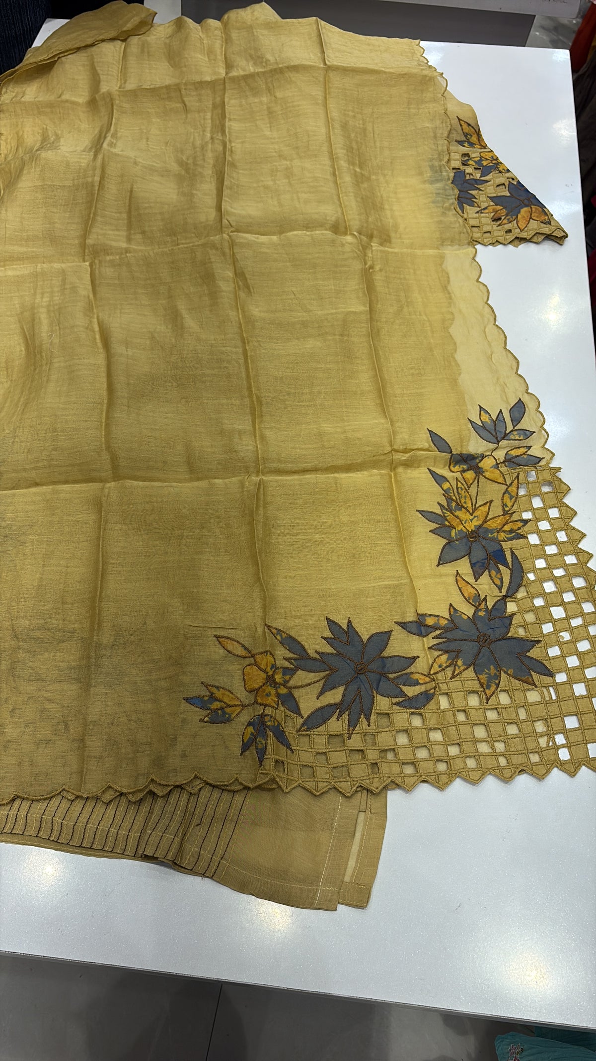 Where Flowers Meet the Grid – Cutwork Mul Chanderi Suit Set