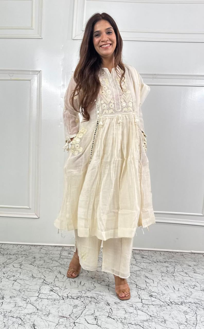 Ivory Grace Mul Chanderi Suit Set