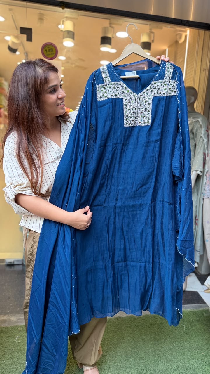 Azure Heirloom Mirror Mul Chanderi Suit