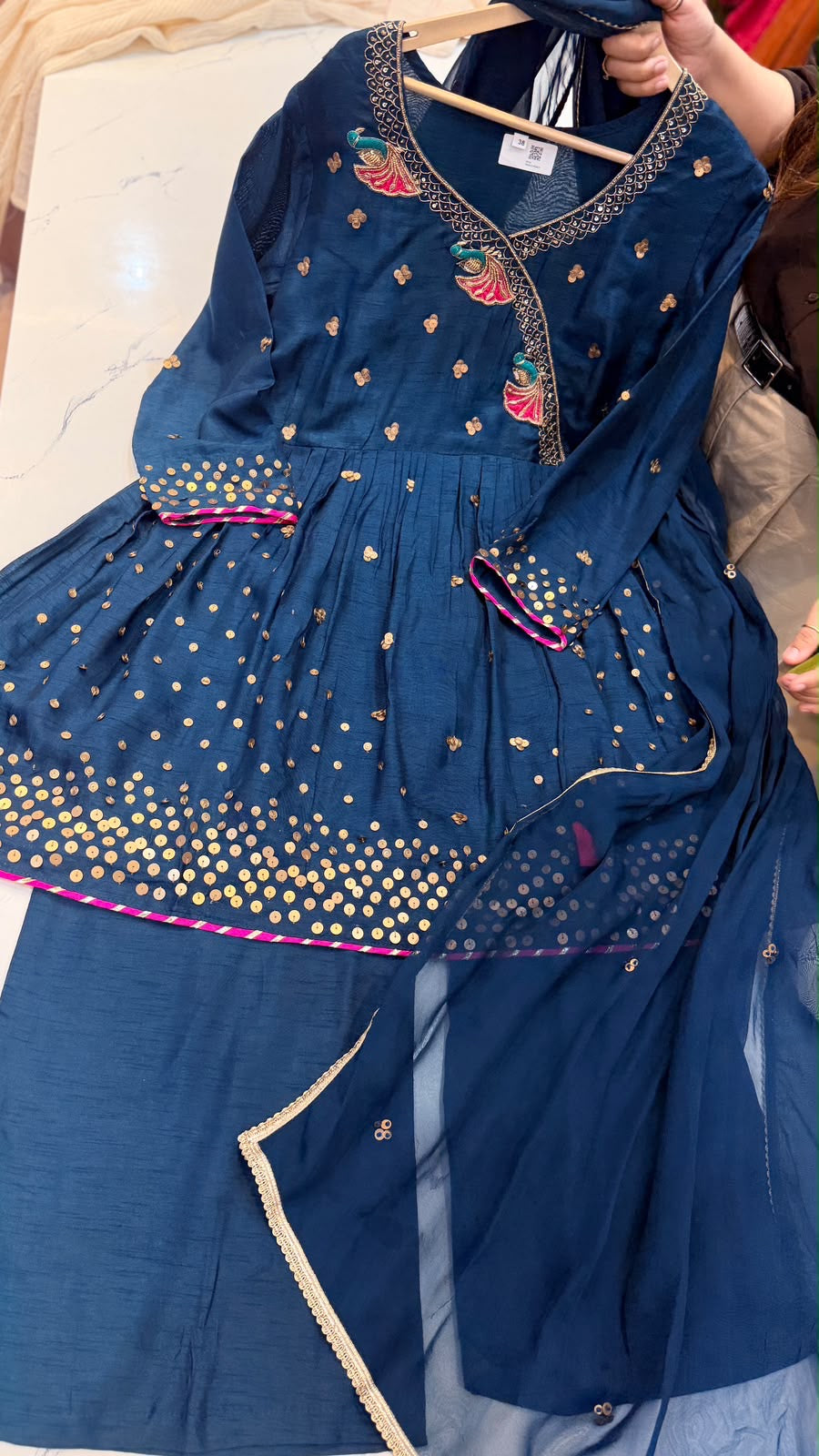 The Peacock Waltz – Festive Angrakha Palazzo Set✨