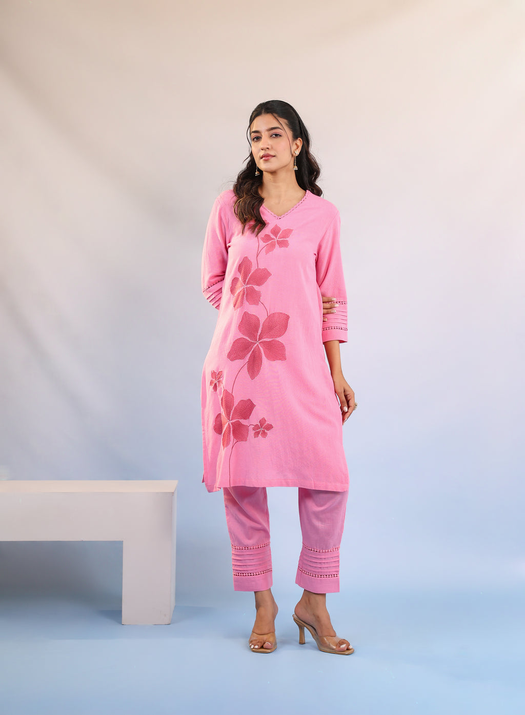 Blush Petal Embroidered Kurta Co-ord Set
