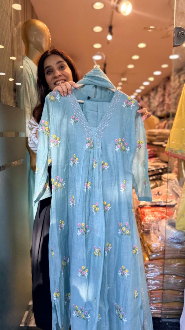 Sky Affair Mul Chanderi Suit Set