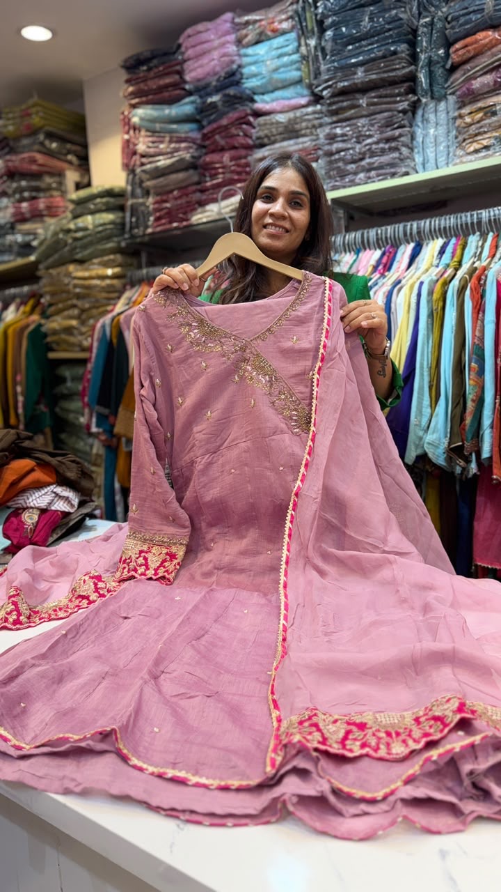 Rosé Royale – Angrakha Mul Chanderi Suit Set