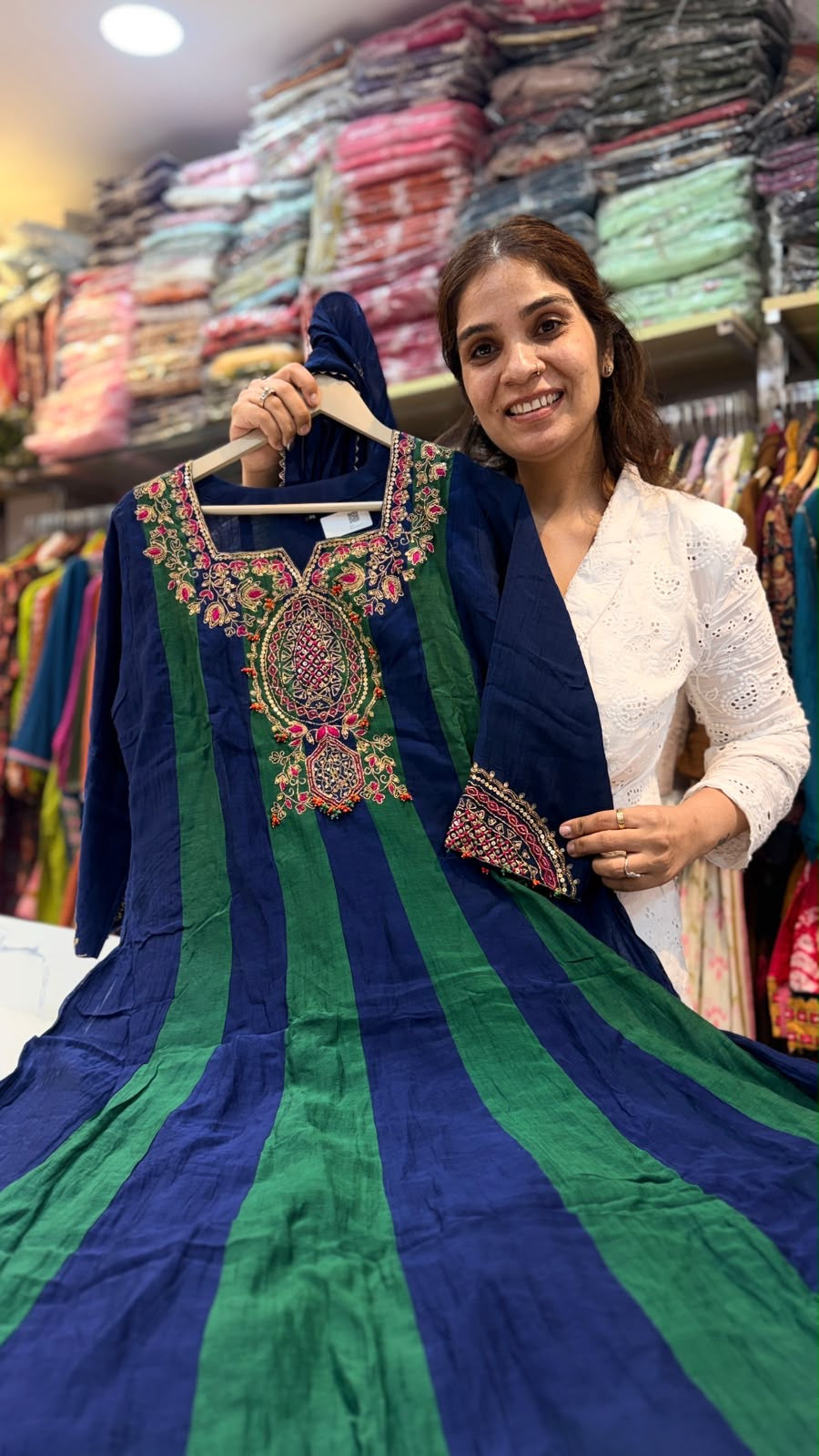 Emerald Rhythm – Luxury Embroidered Anarkali Suit Set
