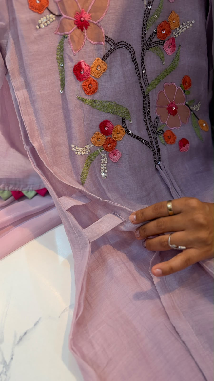 The Blooming Contrast – Double Layer Mul Chanderi Suit Set ⭐