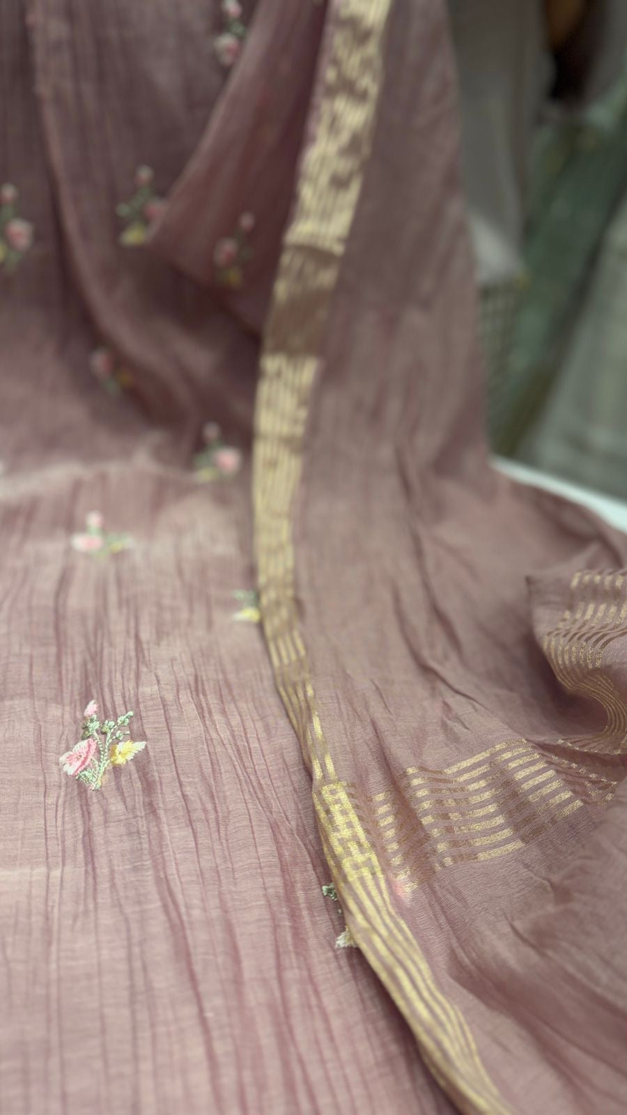 Misted Rose Mul Chanderi Suit Set