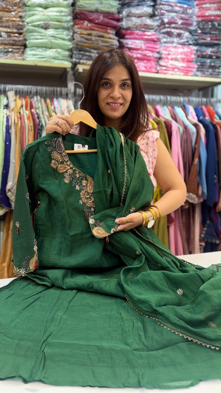 Majestic Moss Ensemble- Mul Chanderi