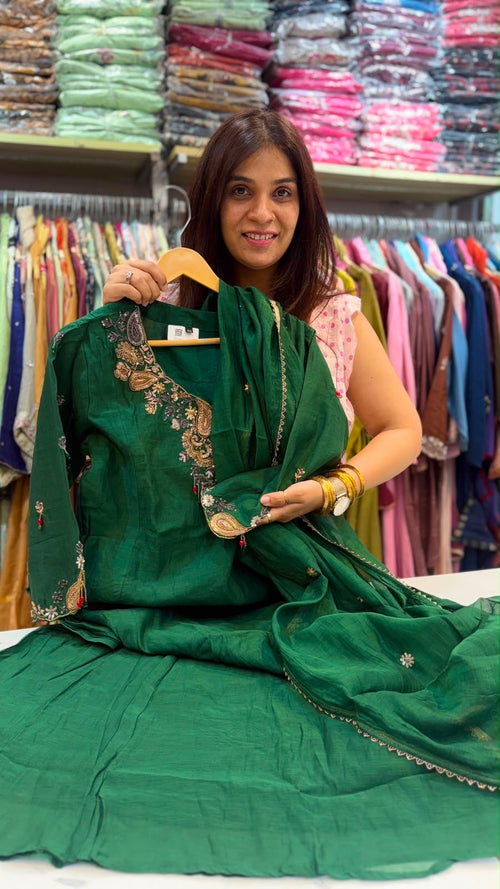 Majestic Moss Ensemble- Mul Chanderi