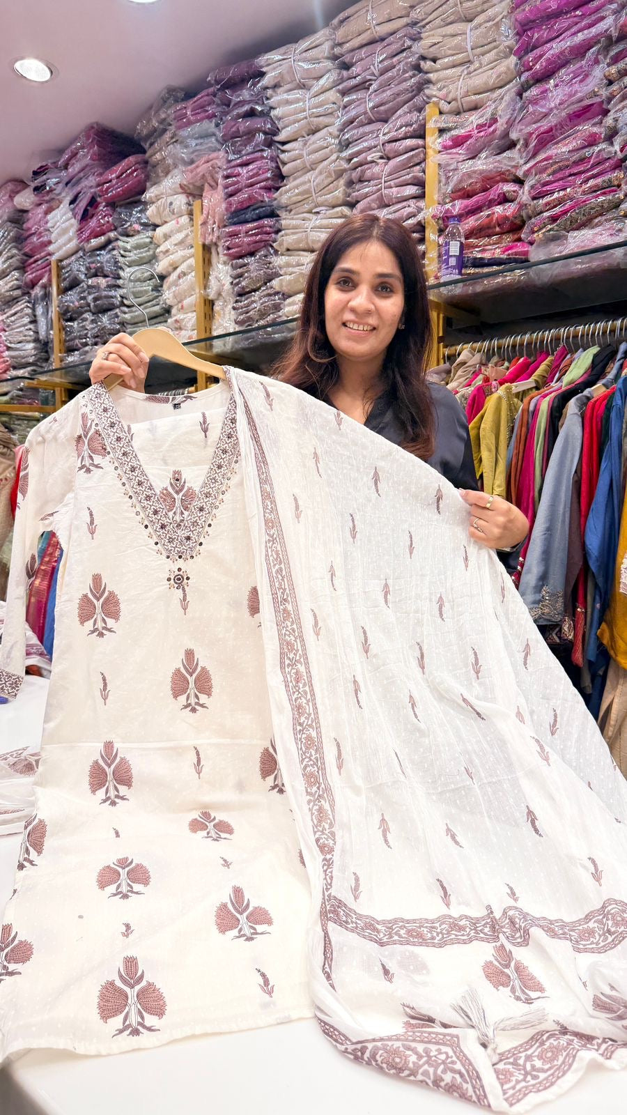 Ivory Rosette Handblock Suit Set