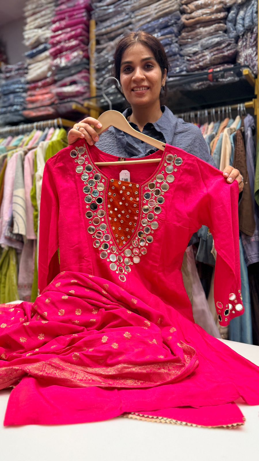 Mirror Work Rani Pink Suit Set