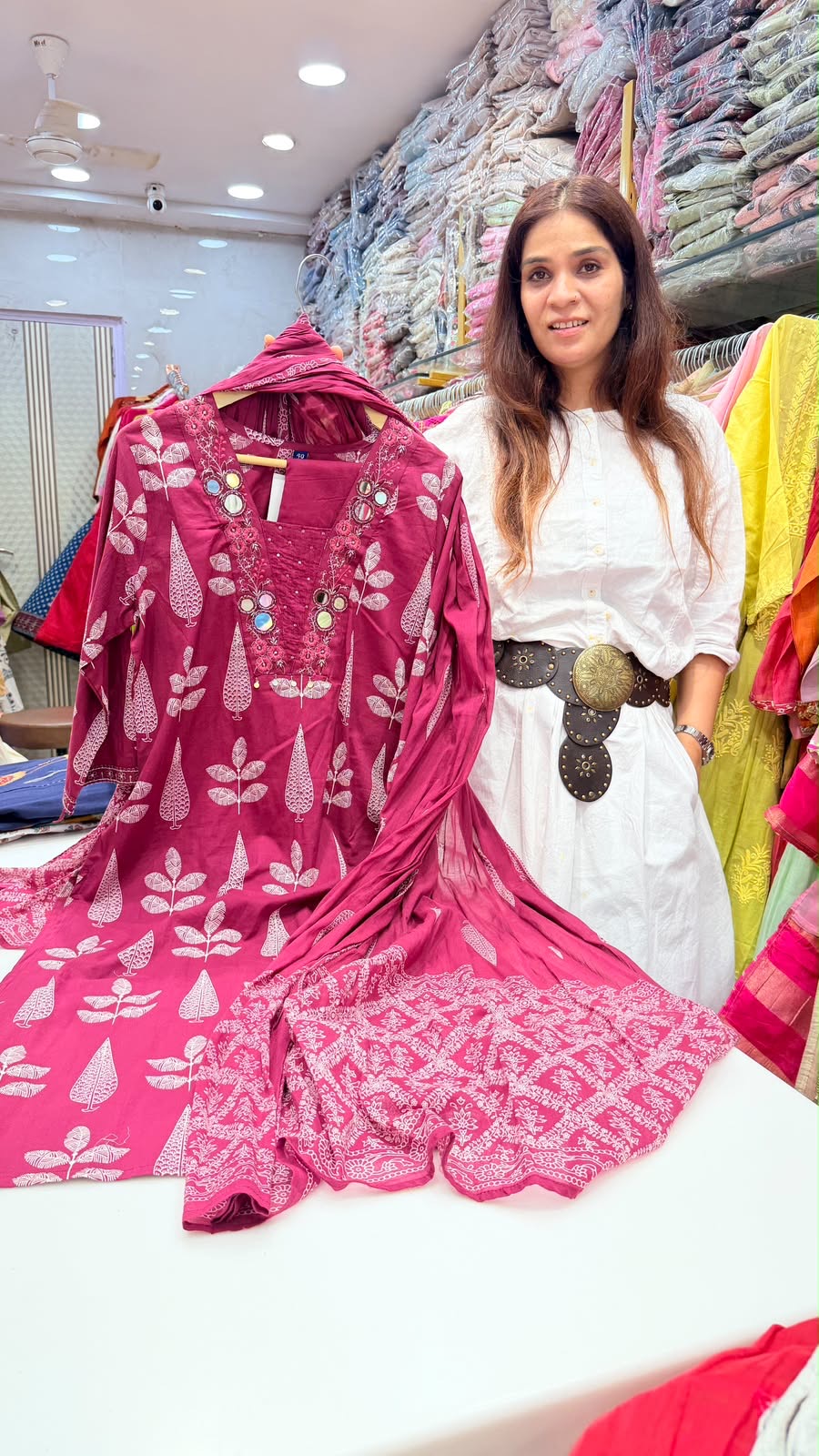 Fuchsia Noor Mirrorwork Suit Set